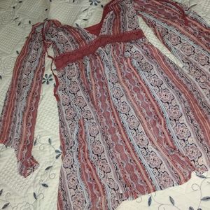 Red dress with long sleeves